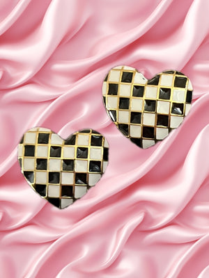 Lost In Love Checkered Heart Earrings