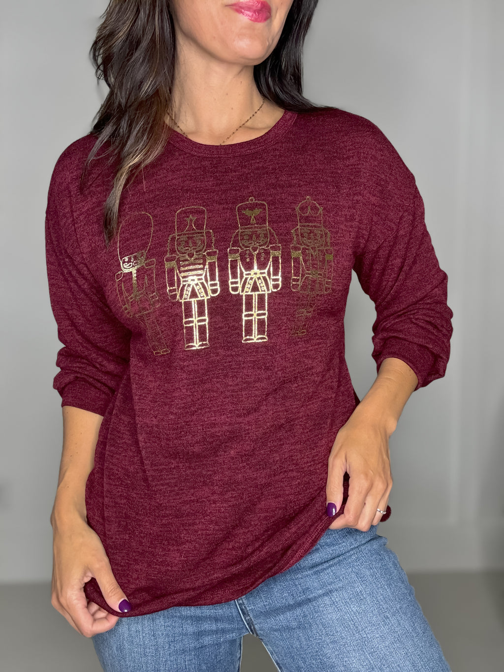 Gold Foil Toy Nutcracker Sweater Top