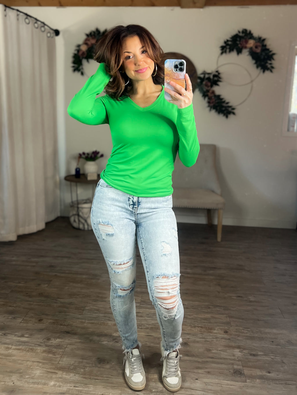 Maddie Microfiber Long Sleeve Tee (Bright Green)