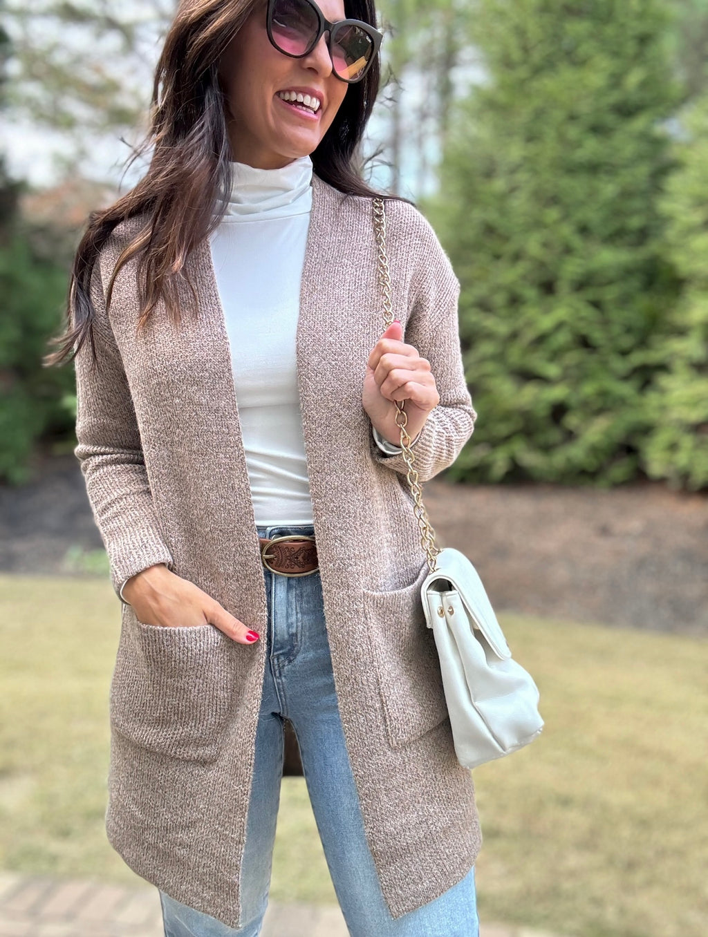 Tailored Look Cardigan (Heathered Beige)