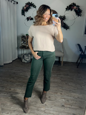 Kathleen Straight Cropped Jeans (Dark Olive)