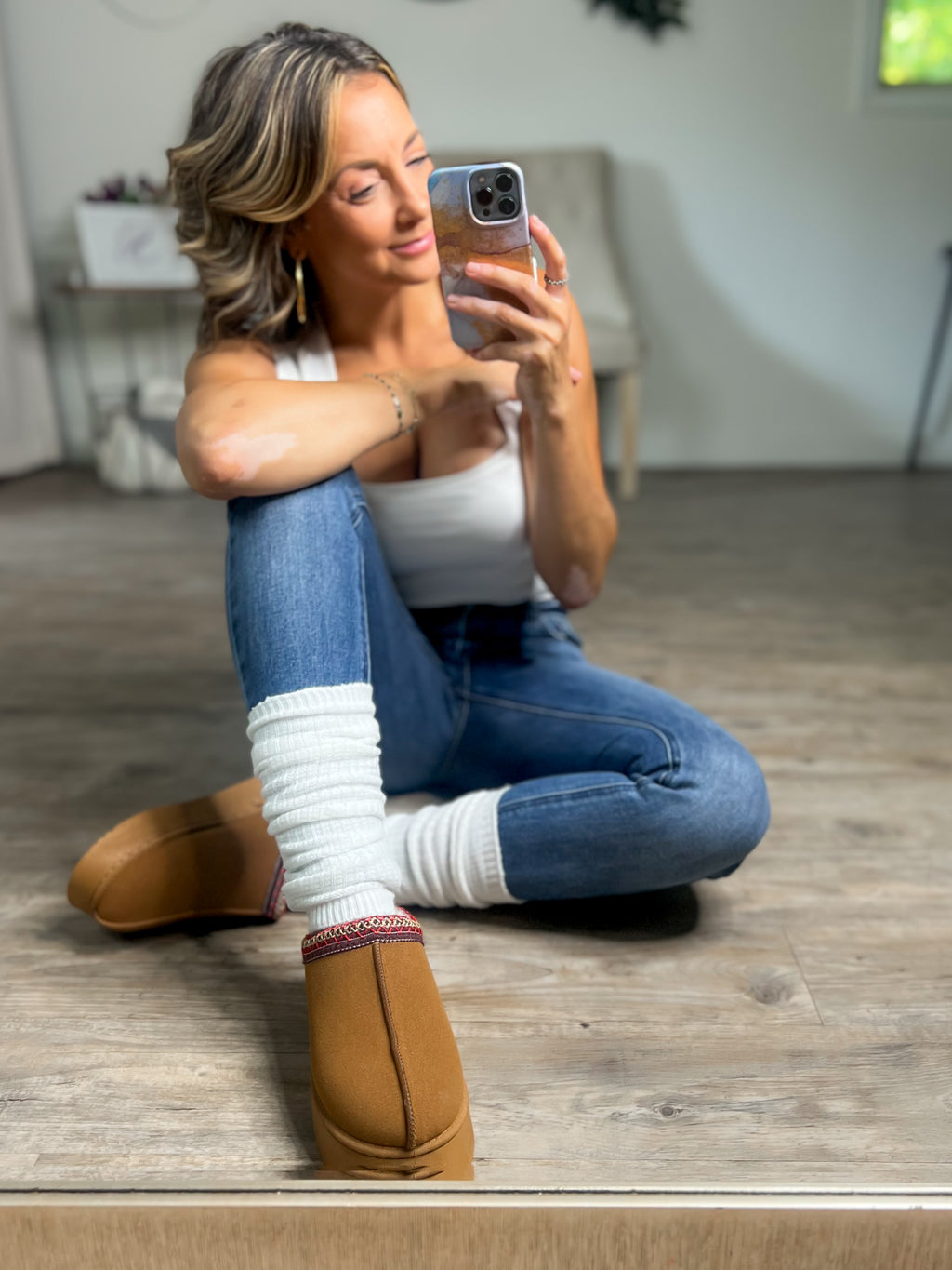Waffle Knits Leg Warmers (Brown)