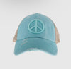 Distressed Peace Sign Criss Cross High Pony Hat
