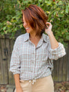 Marley Frayed Plaid Button Down (Sage)