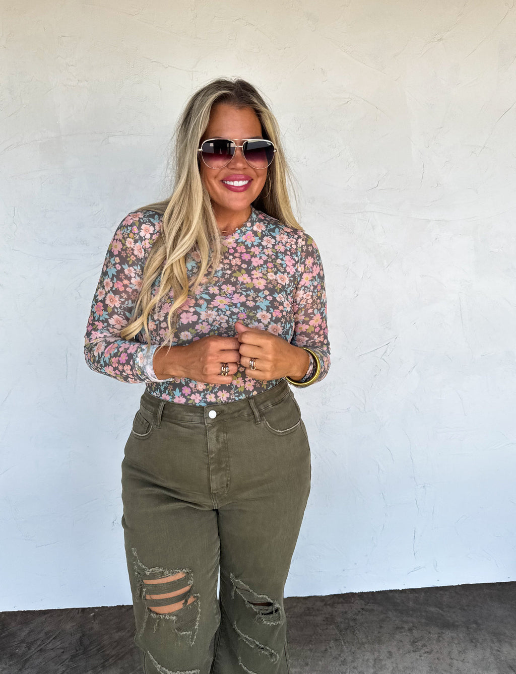 Faded Floral Mesh Top
