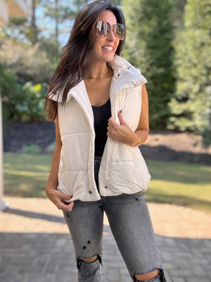 The Laniey Asymmetrical Puffer Vest (Cream)