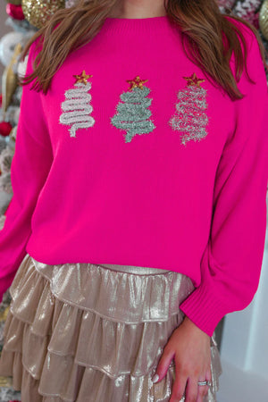 Pink Christmas Tinsel Tree Sweater