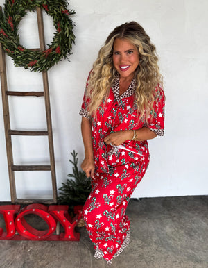 Luxe Candy Cane & Leopard PJ Set / Pre-Order - Ships Early November