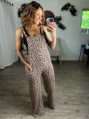 Leopard Ribbed Overalls