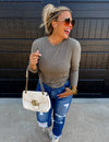 Lainey Curve Hem Ribbed Top (Olive)