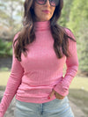 Rae Ribbed Lightweight Turtleneck Sweater (Pink)