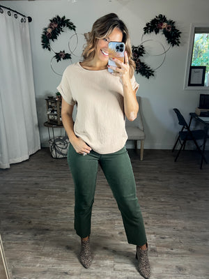 Kathleen Straight Cropped Jeans (Dark Olive)