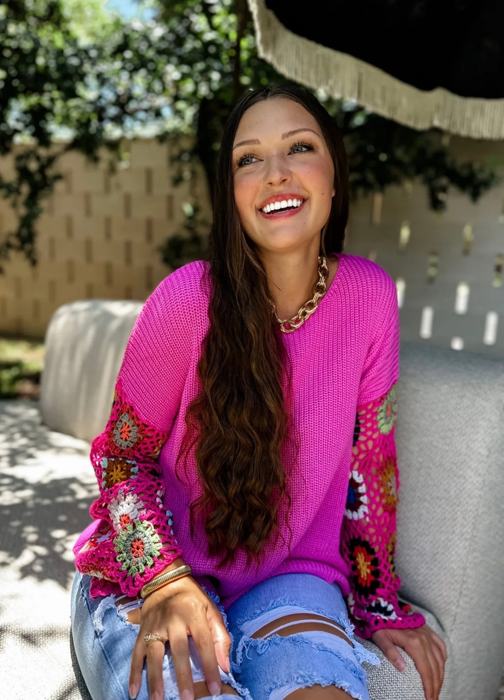 Cora Crochet Sweater (Pink)
