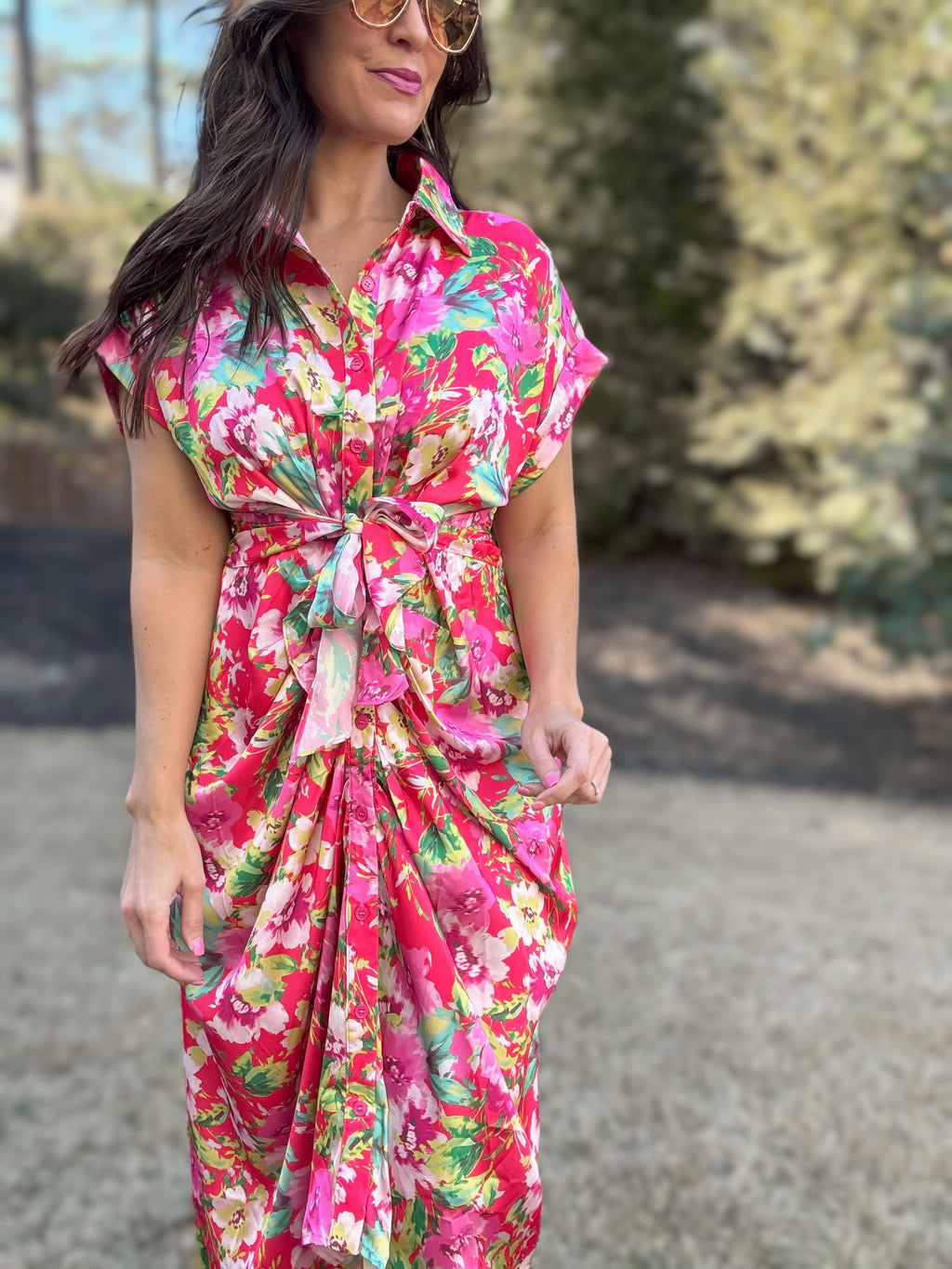 Radiant Bloom Satin Midi Dress