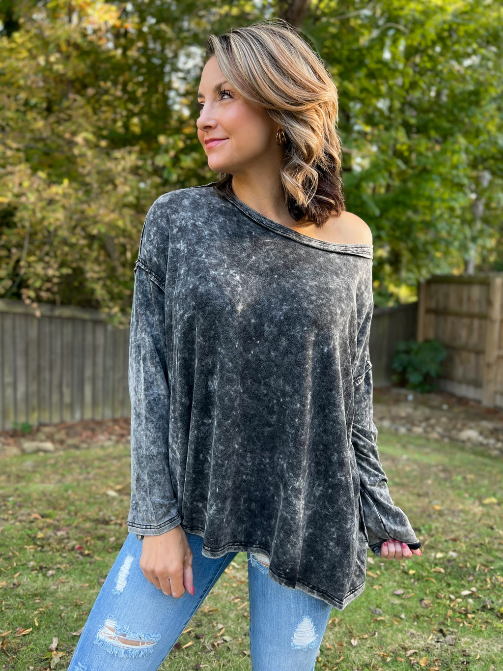 Make You Happy Mineral Washed Top (Charcoal)