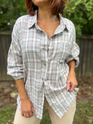 Marley Frayed Plaid Button Down (Sage)