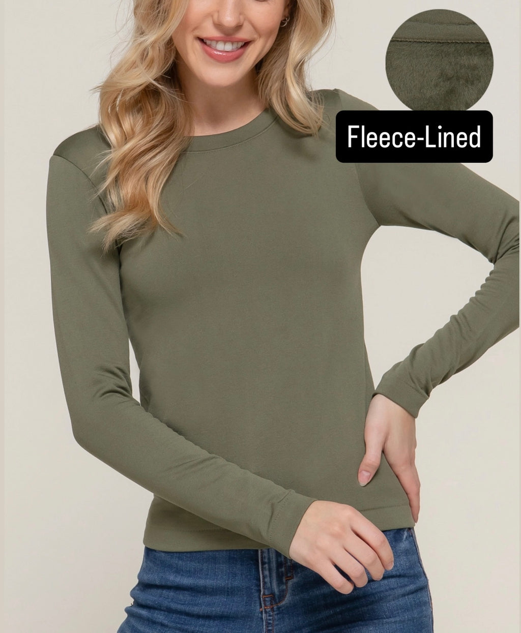 DOORBUSTER DEAL / Fleeced-Line Seamless Top (Olive) / Ships by 12/9/25