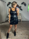 Baddie In Black Faux Leather Dress