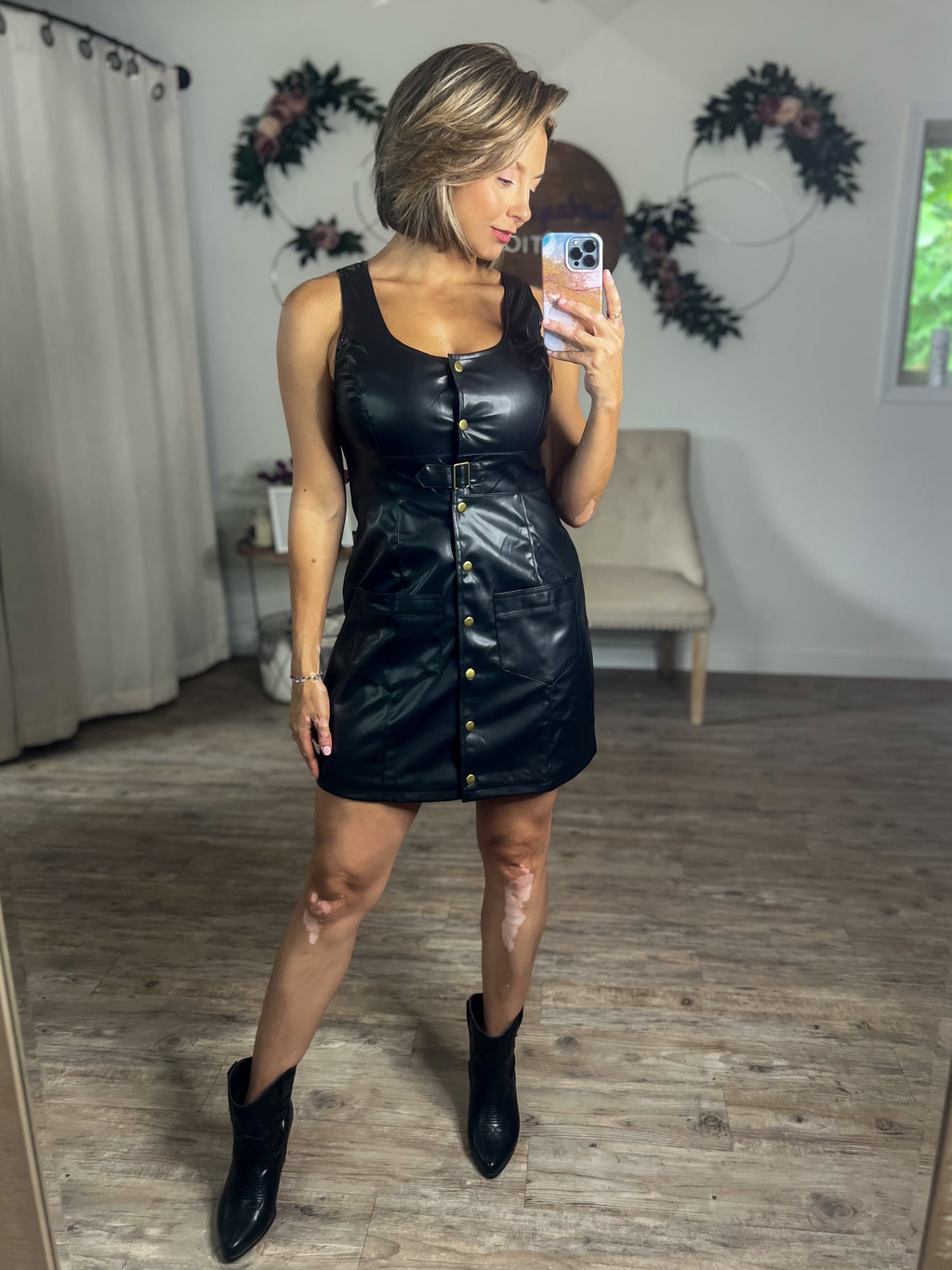 Baddie In Black Faux Leather Dress