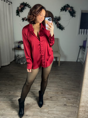 Satin Scarlet Button Down