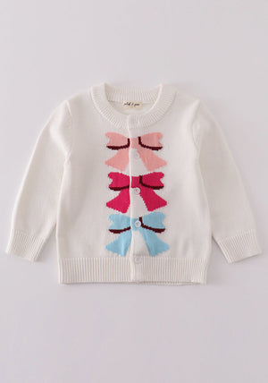 Girls Bow White Cardigan/Pre-Order/ ETA: About 2 weeks