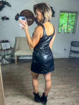 Baddie In Black Faux Leather Dress