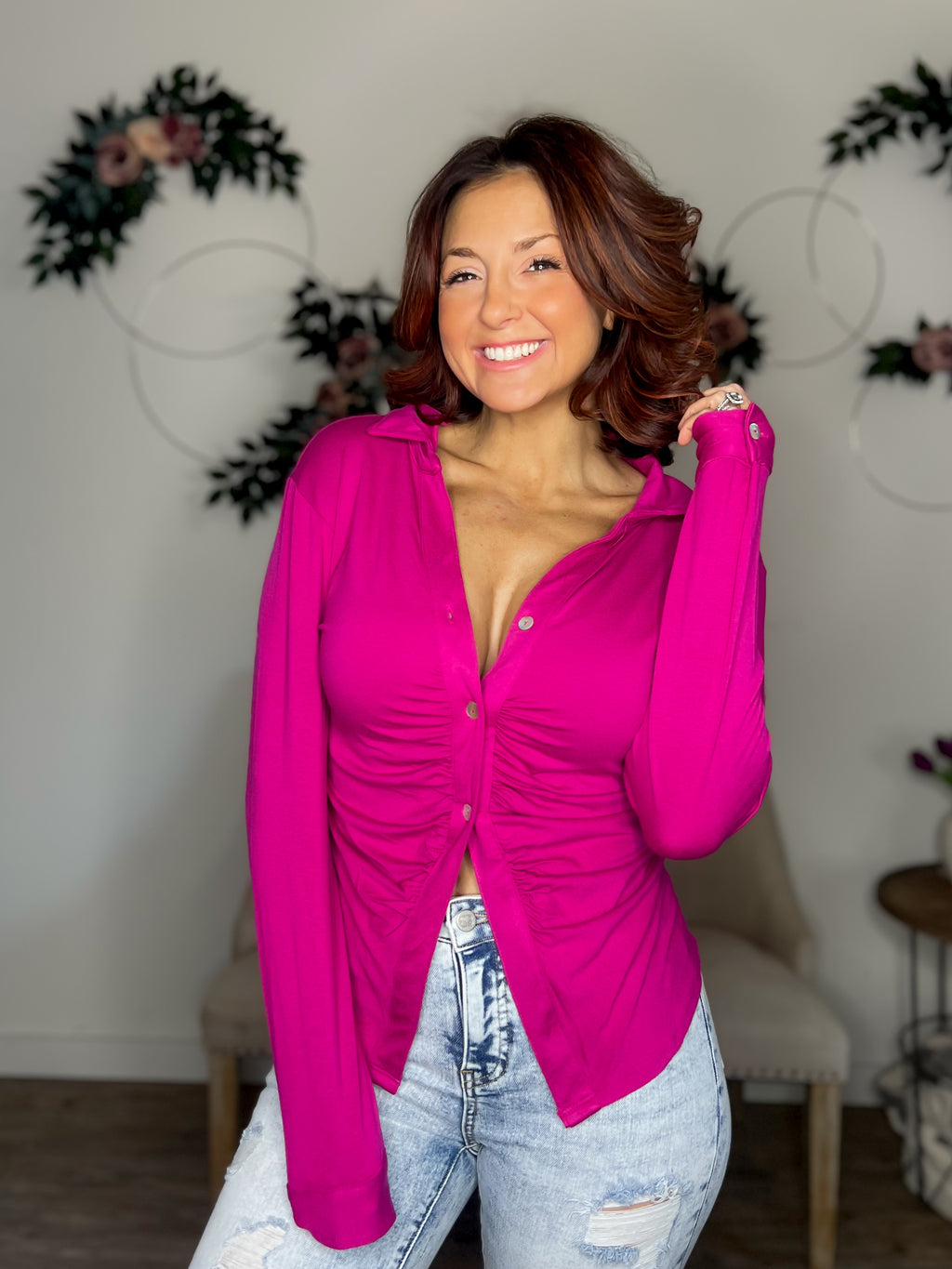 Maggie Ruched Top (Magenta)