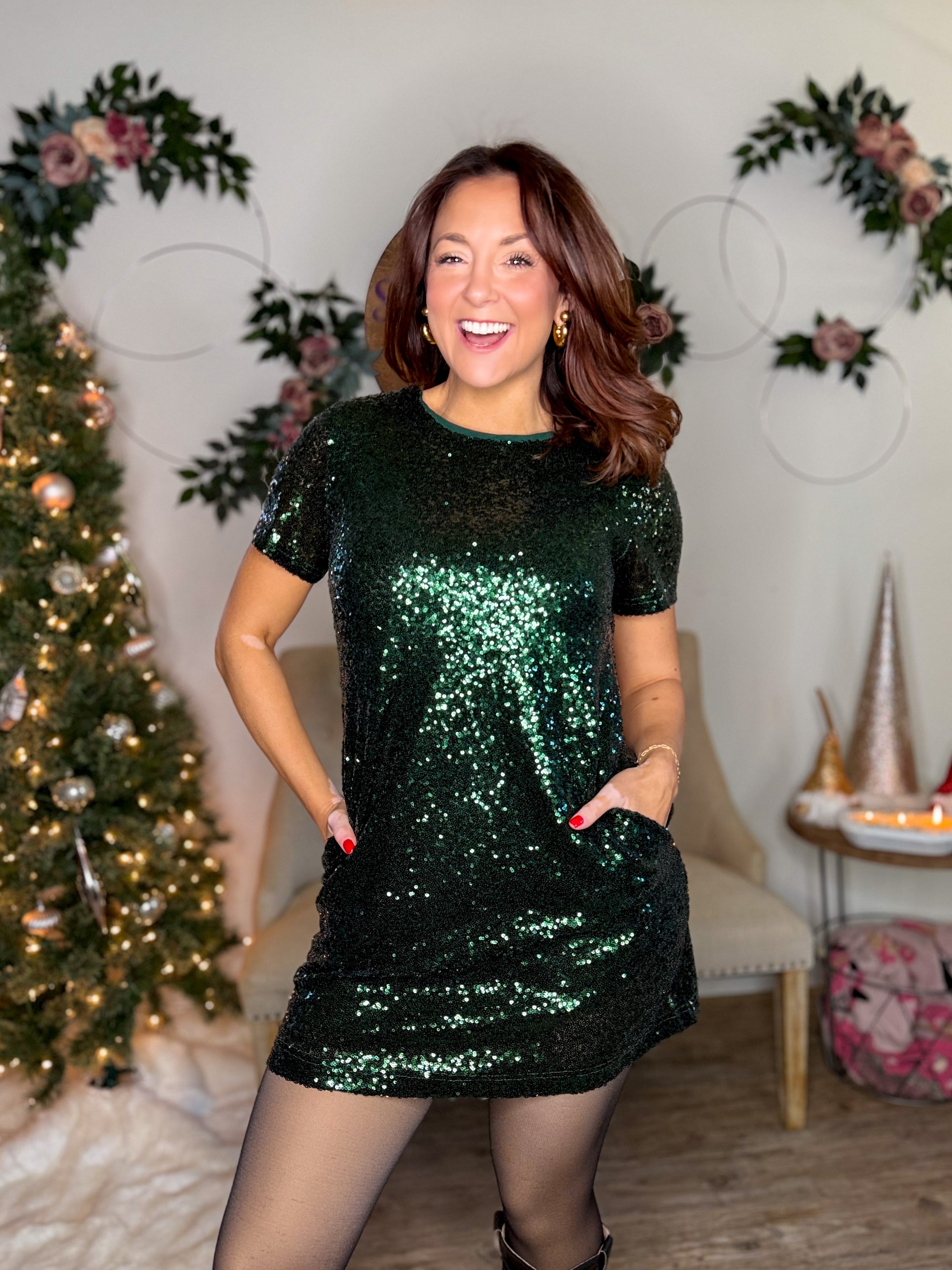 holiday shift dress Leopard Print Long Sleeve Short with a floral jacquard design throughout League Of Your Own Red