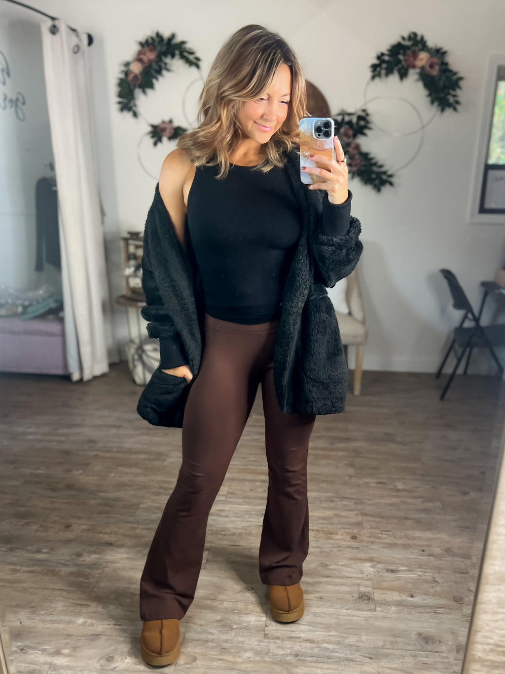 Wide Waistband Yoga Flares  (Brown)