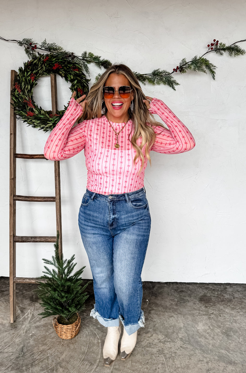 Red On Pink Ribbons Mesh Top