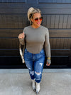 Lainey Curve Hem Ribbed Top (Olive)