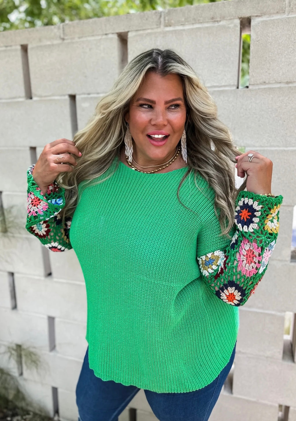 Cora Crochet Sweater (Green)