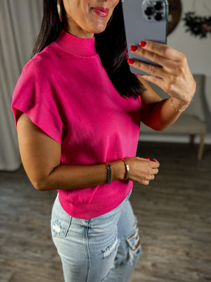 Remy Mock Neck Sweater (Hot Pink)