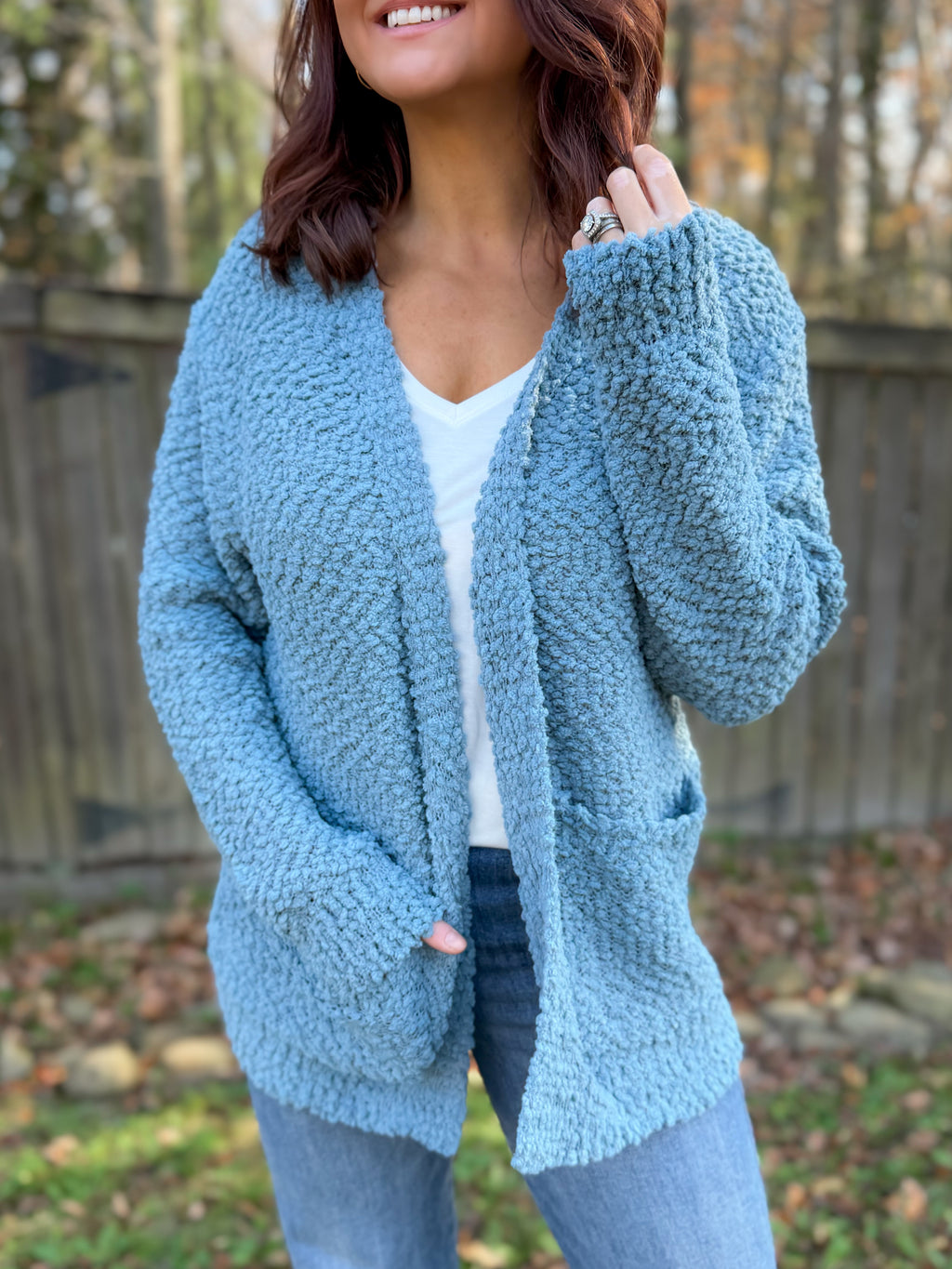 Dust Blue Popcorn Cardigan