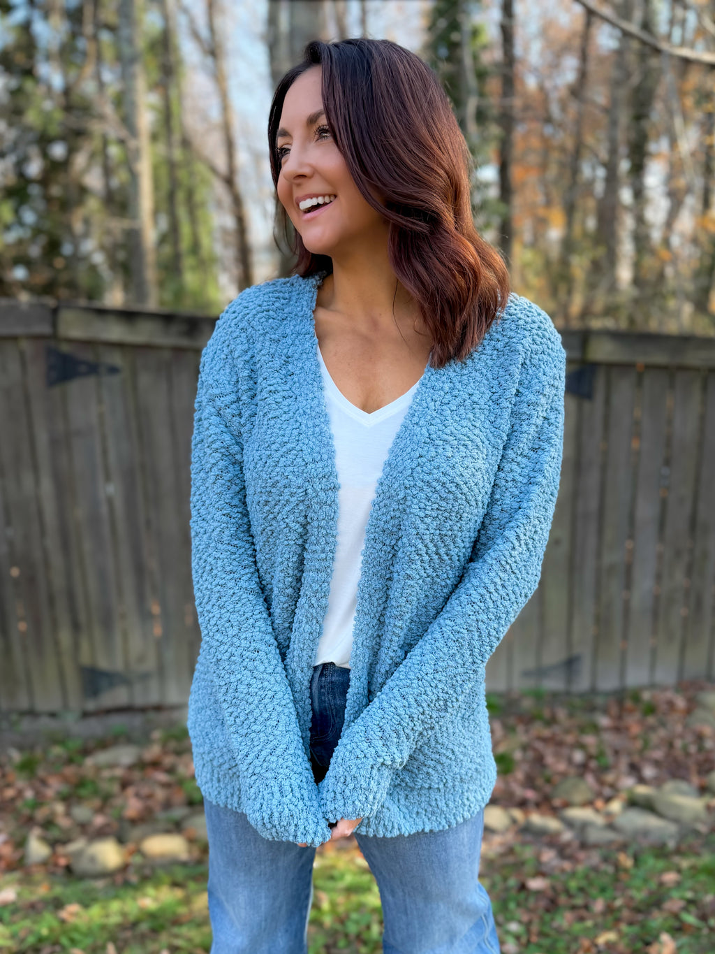 Dust Blue Popcorn Cardigan