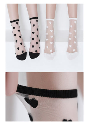 Sheer Pattern Socks (White Hearts)