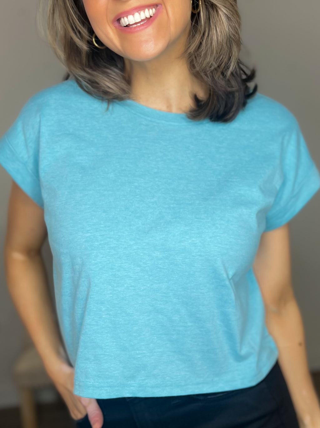 Classic Cropped Tee (Heather Teal)