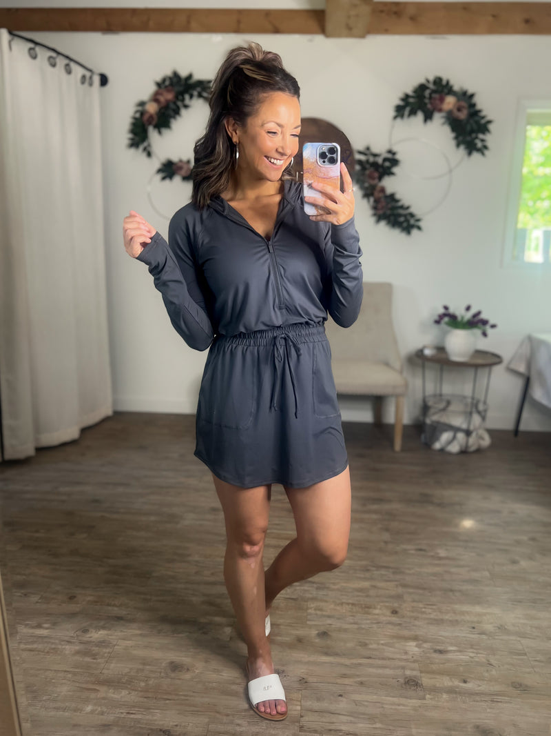 On My Way Athletic Romper/Dress with Built in Shorts (Charcoal)
