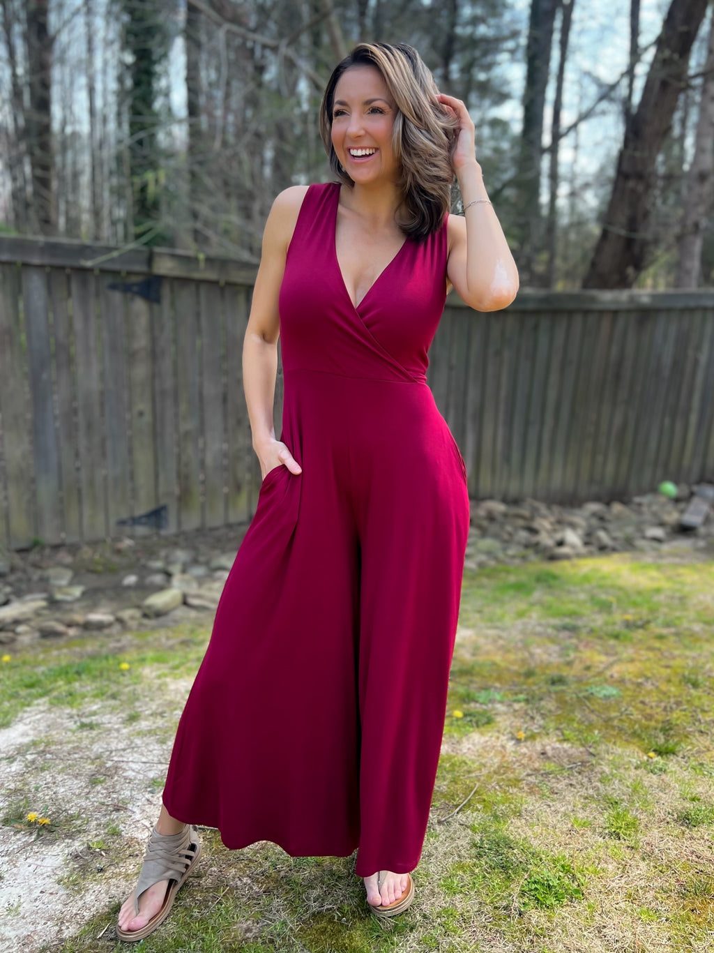 Slay The Day Jumpsuit (Cabernet)