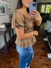 Truffled Satin Smocked Top