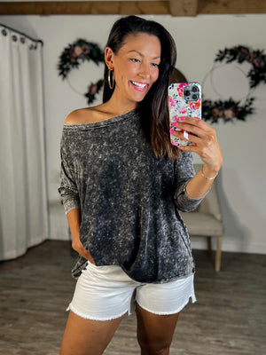 Make You Happy Mineral Washed Top (Charcoal)