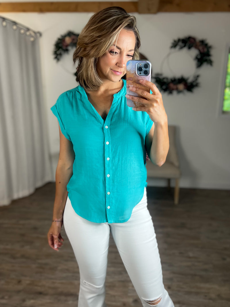 Everyday Button Down Top (Turquoise)