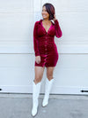 Cabernet Cutie Ruched Velvet Dress/Cardigan