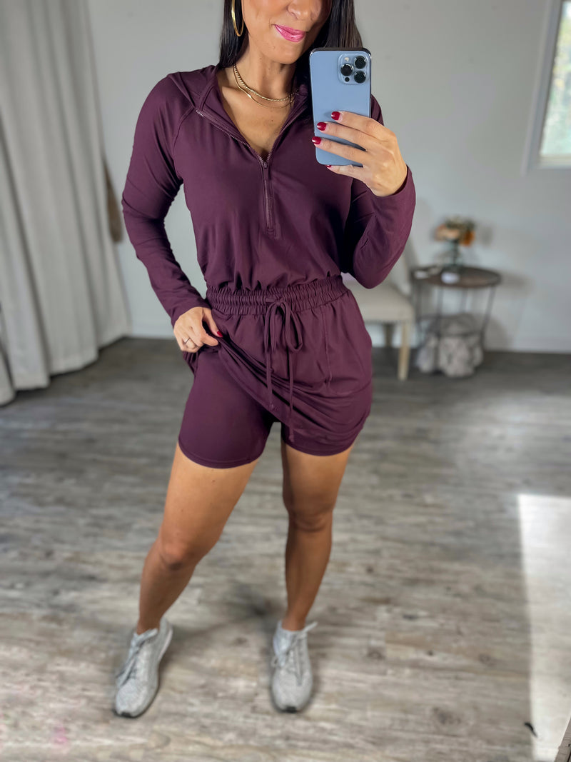 On My Way Athletic Romper/Dress with Built in Shorts (Cassis)