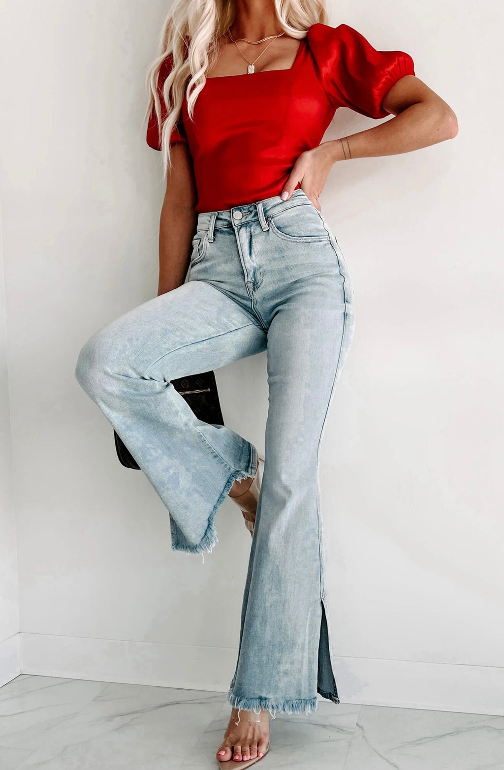Frayed Slit Flare Jeans (Pre-Order)