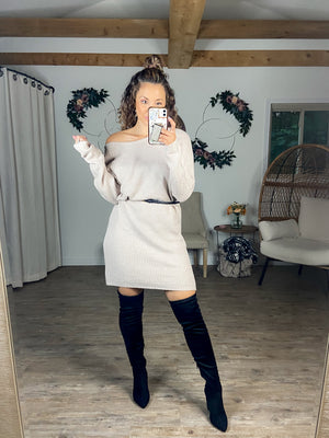 Made For Me Twist Back Sweater Dress (Taupe)