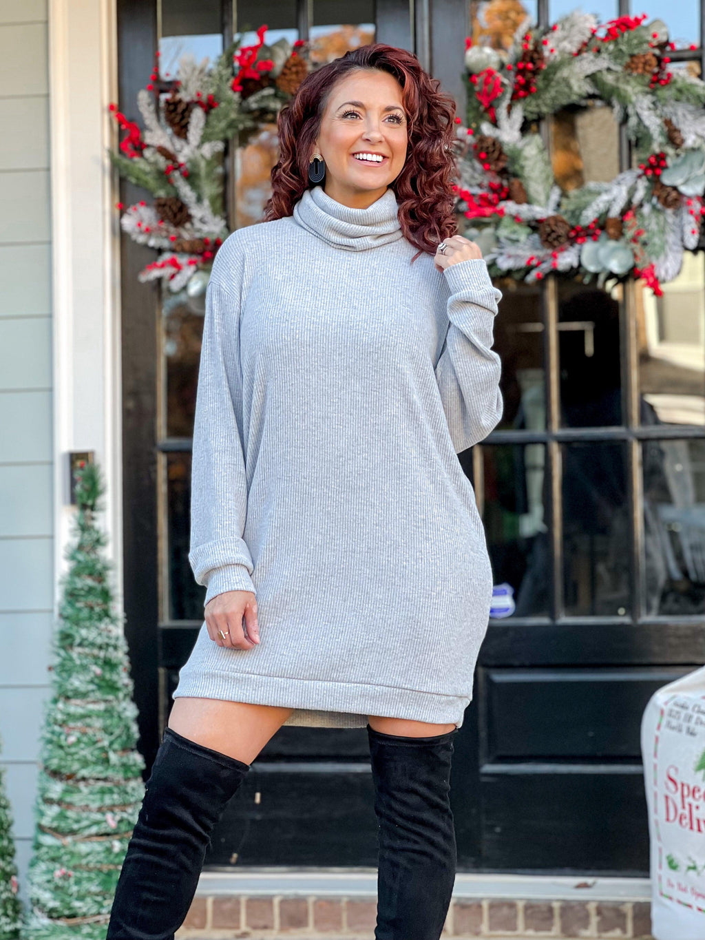 For the Love Cowl Neck Sweater Dress (Heather Grey)