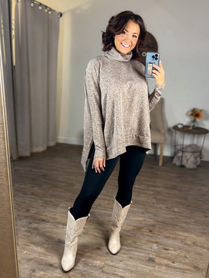 Brushed Cowl Neck Side Slit Top (Mocha)