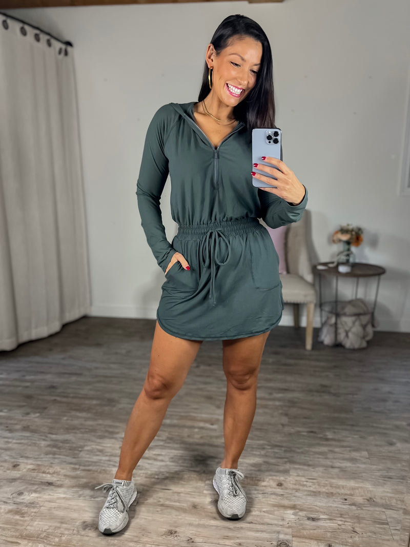 On My Way Athletic Romper/Dress with Built in Shorts (Spruce Green)