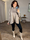 Brushed Cowl Neck Side Slit Top (Mocha)
